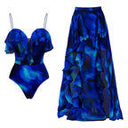 Fashion Women's Clothing One Piece Navy Print Swimsuit Bikini Set Beach Skirt Polyester Bodysuit Swimwear Style Wear Maxi Dress - Matrix Studios