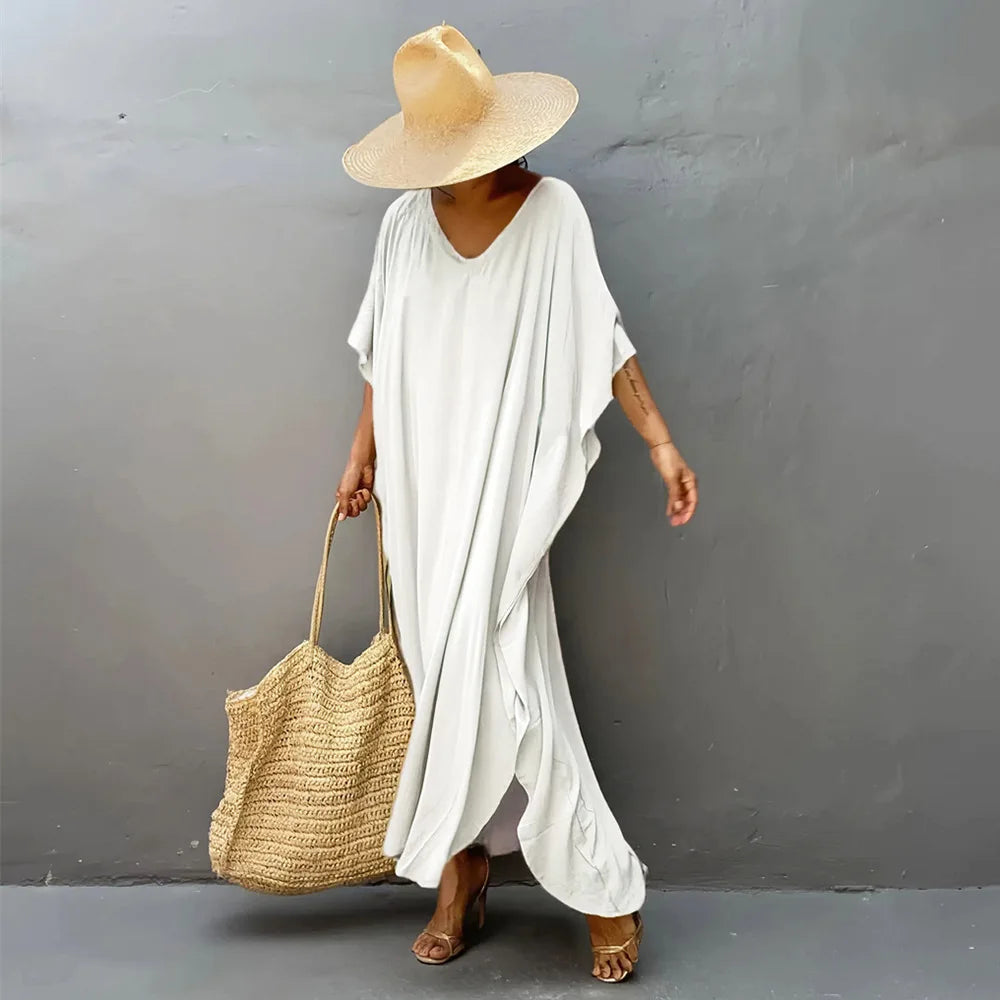 Plus Size Womens Caftan Plus Size Kaftans Casual V Neck Caftans Long Soft Beach Maxi Dress for Summer - Matrix Studios