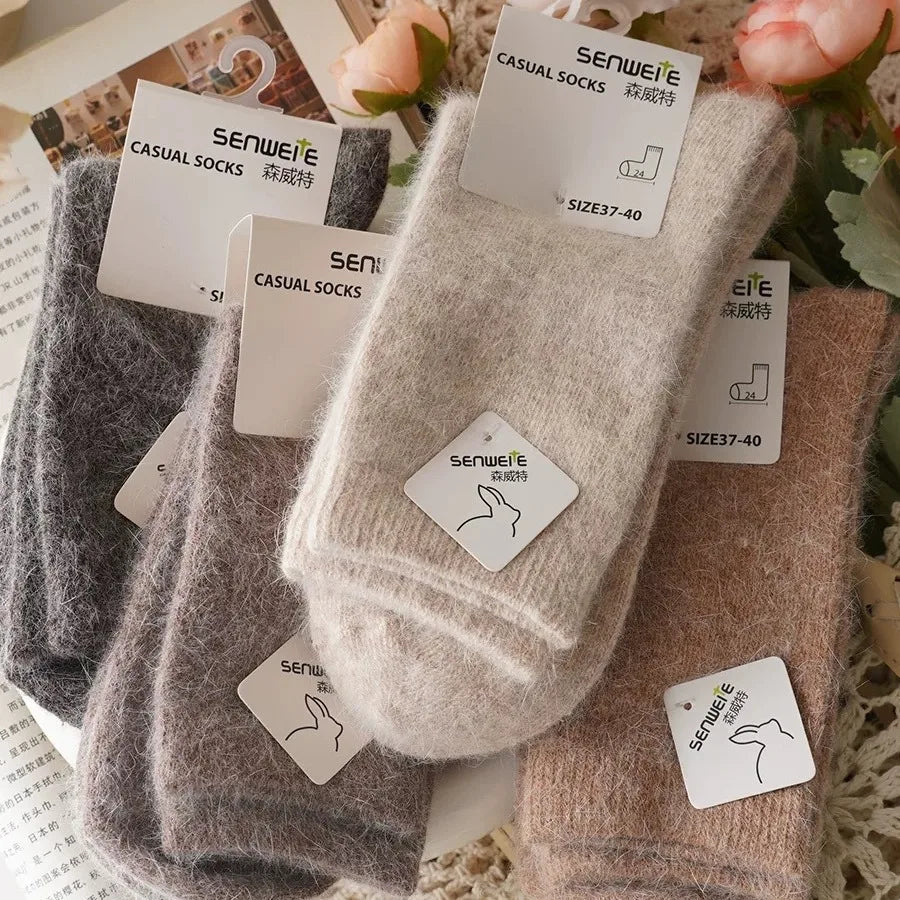 Wool Socks for Women Autumn Winter Medium Tube Socks Thickened with Wool Warm Rabbit Hair Socks Winter Black Cashmere Stockings - Matrix Studios
