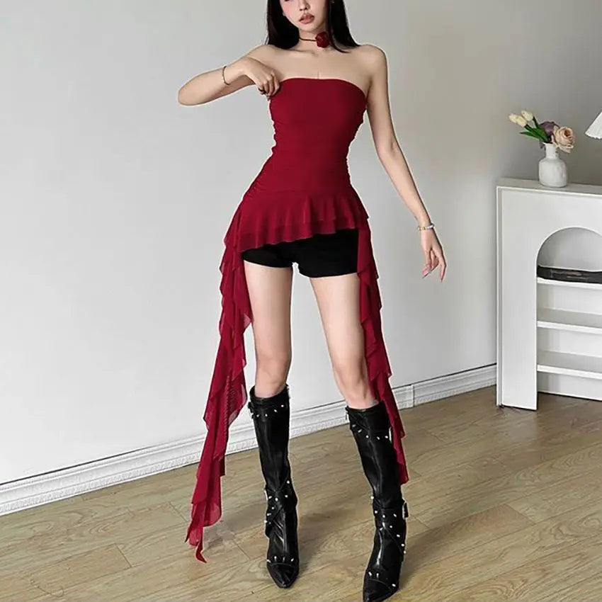 Sexy Off Shoulder New Tank Tops Fashion Women Spring Summer Sleeveless High Street Chest Warp Crop Top Casual Tassel Y2K Tees - Matrix-studios.com