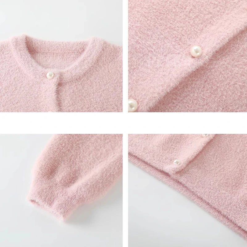 Imitation Mink Sweater Cardigan Women Korean Slim Plush Knit O-neck Short Tops Casual Knitwear Gilet Jackets Soft Malhas Coats - Matrix Studios
