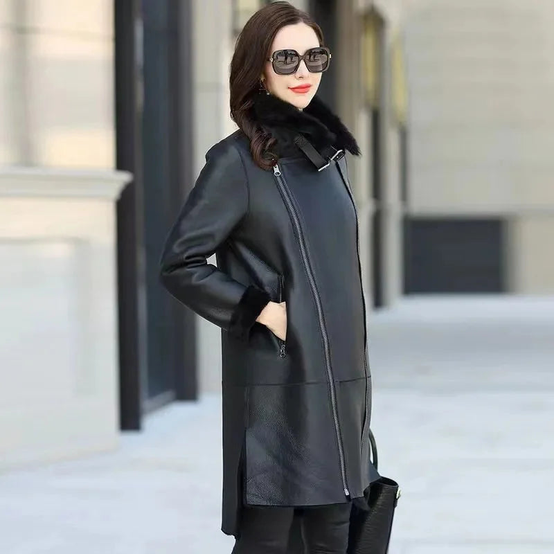 Oversized 6XL Thicken PU leather Jacket Women's 2025 Winter Warm Faux Mink Fur Coat Female Loose Windproof Parka Long Overcoat - Matrix Studios