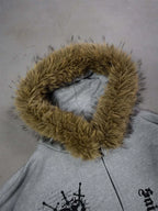 Winter Fashion Streetwear Women's Gothic Printed Faux Fur Hooded Jacket Trendy Edgy Zip - Up Sweatshirt 2026 New Arrival - Matrix Studios