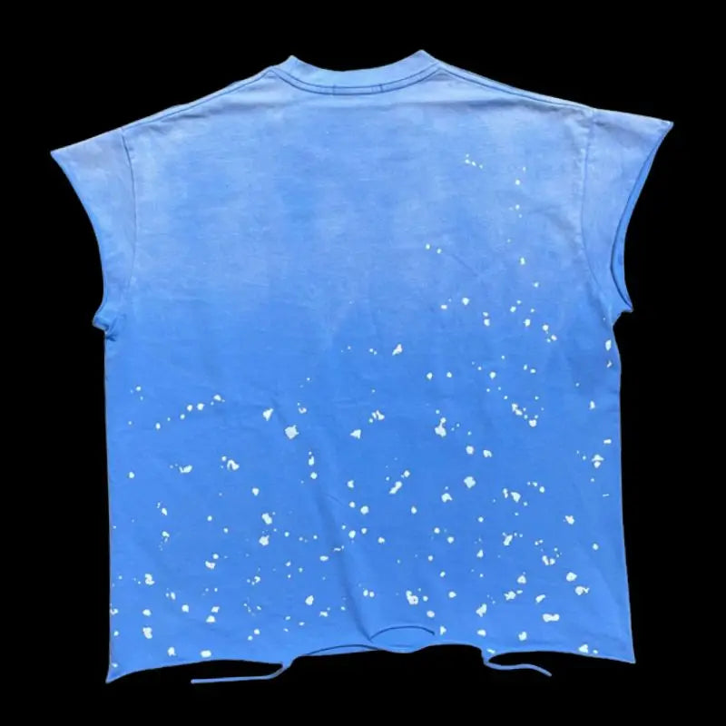 Summer SATOSHI Waistcoat Blue Splash Ink Destruction Sleeveless Tank Top Retro Fading Letter Tshirt Men Women Vest Streetwear - Matrix-studios.com