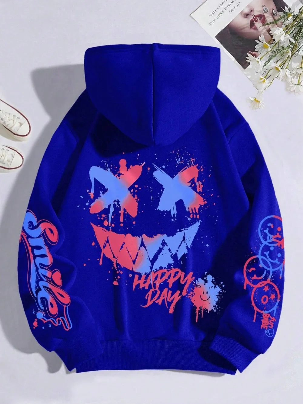 New Autumn Men's Personalized Smiling Face Print Comfortable Breathable Hooded Sweatshirt Outdoor Street Fashion Hooded Sweatshi - Matrix Studios