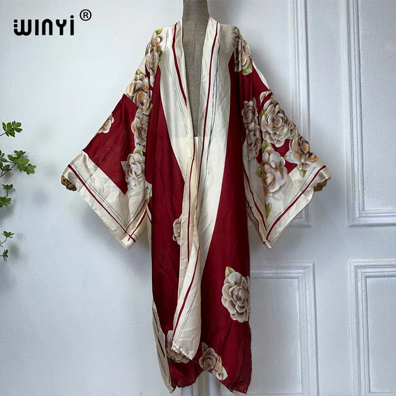 WINYI Summer Bohemian Kimono Beach Cover-Up Swim Suit Elegant African Women Boho Cardigan Sexy Holiday Long Sleeve Beach Dress - Matrix Studios