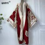 WINYI Summer Bohemian Kimono Beach Cover-Up Swim Suit Elegant African Women Boho Cardigan Sexy Holiday Long Sleeve Beach Dress - Matrix Studios