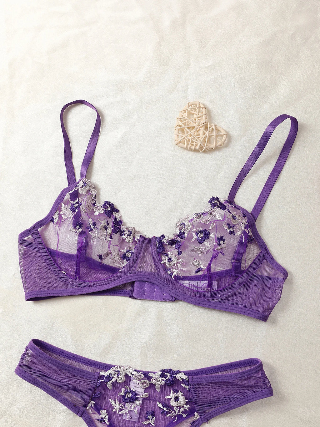 Purple Fancy Lingerie Set Female Underwear Embroidery Flower Bra And Panty Sets Women Outfits - Matrix-studios.com
