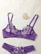 Purple Fancy Lingerie Set Female Underwear Embroidery Flower Bra And Panty Sets Women Outfits - Matrix-studios.com