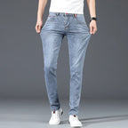 2024 New Men's Cotton Business Casual Skinny Jeans Trendy Fashionable Stretch Straight Slim Denim Trousers Male Blue Grey - Matrix Studios