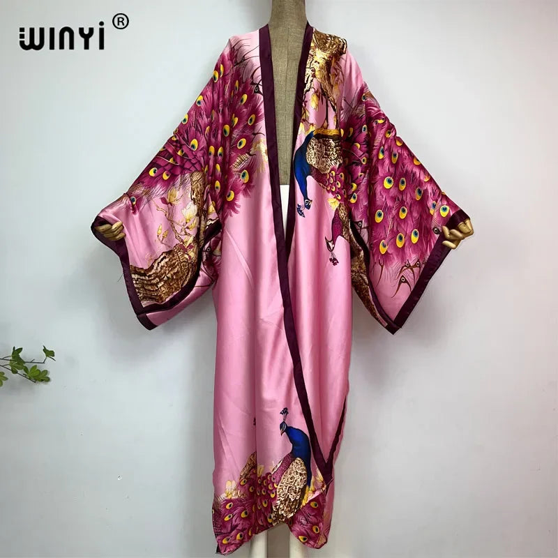 WINYI 2026 Summer Women Cardigan stitch Cocktail sexy Boho Maxi African Holiday Batwing Sleeve Silk feeling Robe kimono kaftan - Matrix Studios