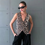MUJER Leopard Print Vests for Women Waistcoat Cropped Sleeveless Vest Woman Fashion Short Jacket Women Streetwear Women's Coats - Matrix Studios