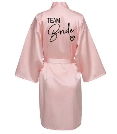 Wedding Party Team Bride Robe With Black Letters Kimono Satin Pajamas Bridesmaid Bathrobe SP003 - Matrix-studios.com