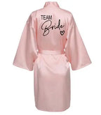 Wedding Party Team Bride Robe With Black Letters Kimono Satin Pajamas Bridesmaid Bathrobe SP003 - Matrix-studios.com