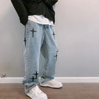 Prints Jeans Men 2023 New Streetwear Baggy Wide Leg Jeans Korean Fashion Drapes Straight Casual Loose Denim Cargo Pants - Matrix Studios