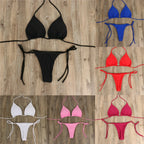 Women Tie Sexy Thong Bikini Set Side Swimsuit Bandage Style Brazilian Swimwear Split Strap Adjustable Solid Female Swimsuit Set - Matrix-studios.com