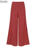 2025 Autumn Casual Suit Pants ZANZEA Elegant OL Women Wide Leg Pant Capris Solid Trouser Oversized High Waist Pantalon Palazzo
