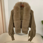 2024 Winter New Fashion Knitting Cardigan Placket Coat Women Casual Real Fox Fur Coat Short Warm Knitted Jacket with Natural Fur - Matrix Studios