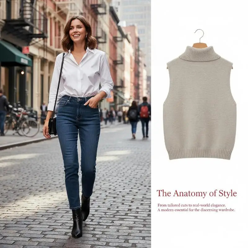 Autumn Winter Korean Solid Color Lapel Sleeveless Versatile Casual Knitted Vest For Women - Matrix Studios