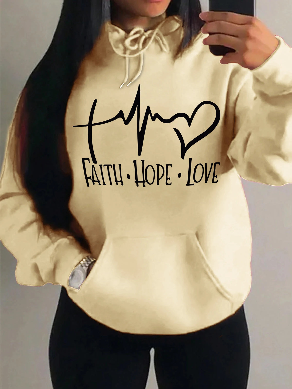 Faith Hope Love Letter Graphic Women Hoody Street Casual Loose Hoodies Autumn Fleece Pullover Hip Hop O-Neck Clothing Female - Matrix Studios