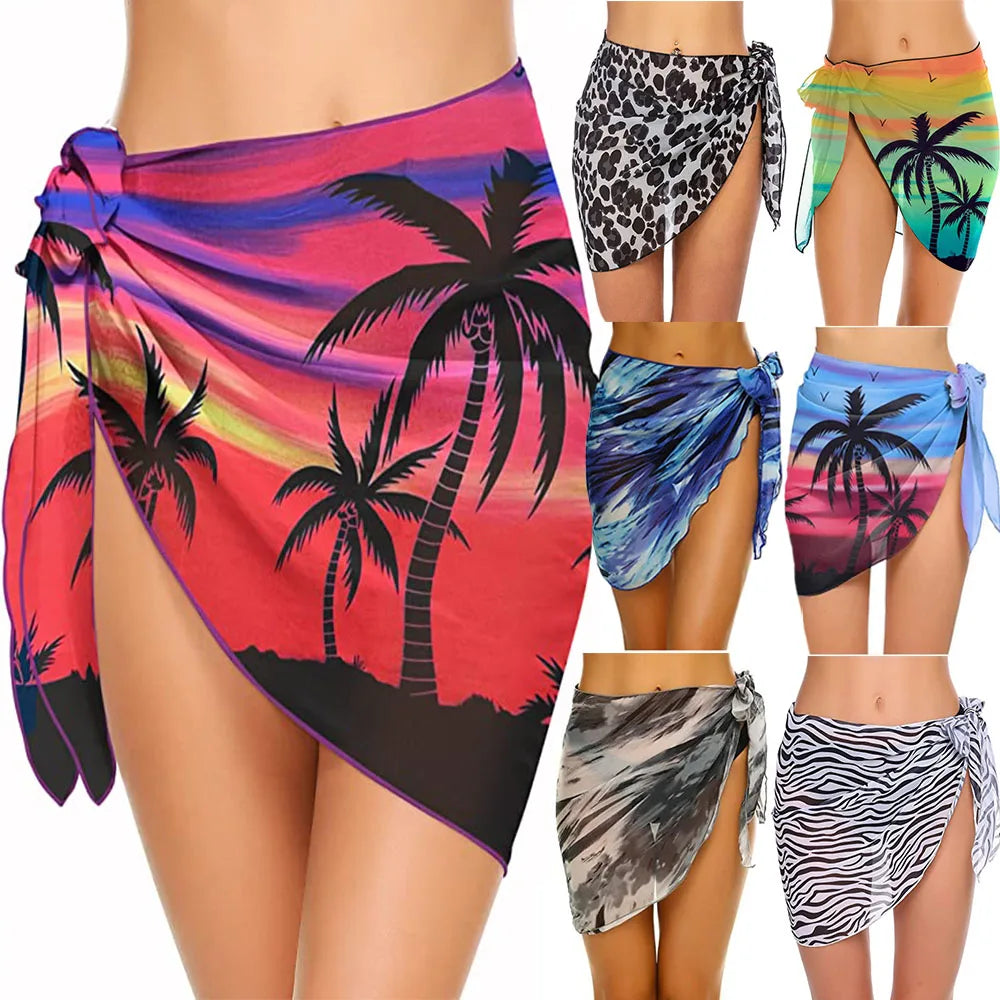 Chiffon Womens Sarongs Wrap Skirt Coverups Wrap Sheer Chiffon Swimsuit Scarf Cover Short Sarongs Beach Short Cover Beach Bikini - Matrix Studios