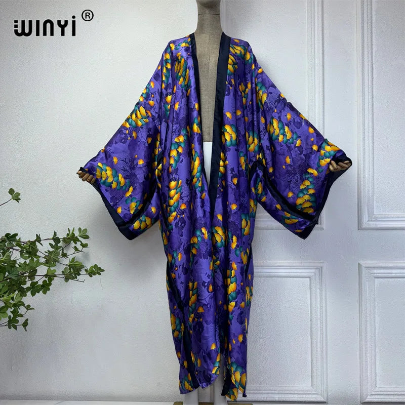 WINYI Summer Bohemian Kimono Beach Cover-Up Swim Suit Elegant African Women Boho Cardigan Sexy Holiday Long Sleeve Beach Dress - Matrix Studios