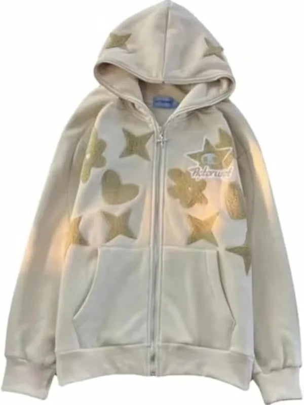 Women Retro Embroidery Hoodies Autumn Winter Zip Up Long Sleeve Loose Jacket Coats Y2k Harajuku Casual P - Matrix Studios