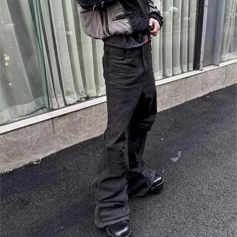 Y2K Washed Jeans Gothic Vintage Micro Flared Middle Waisted Zipper Pants Women Men Streetwear High Quality Design Sense Trousers - Matrix Studios