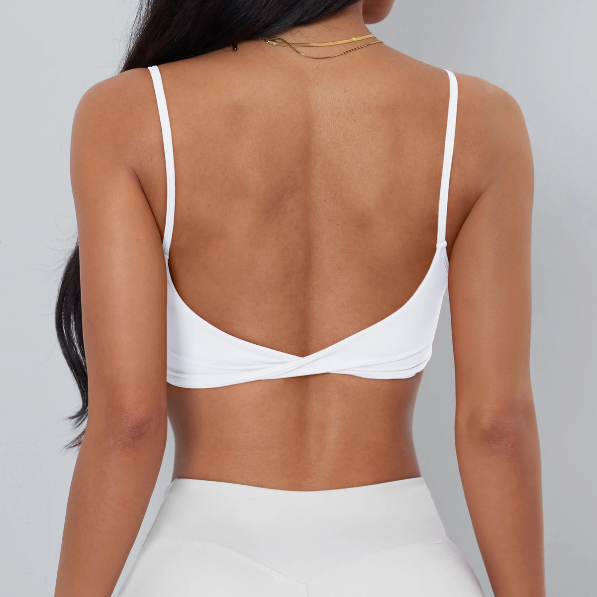 Anfilia Women Sports Bra Spaghetti Straps Backless Gym Bra High Elastic Square Neck Removable Padding Workout Top - Matrix Studios