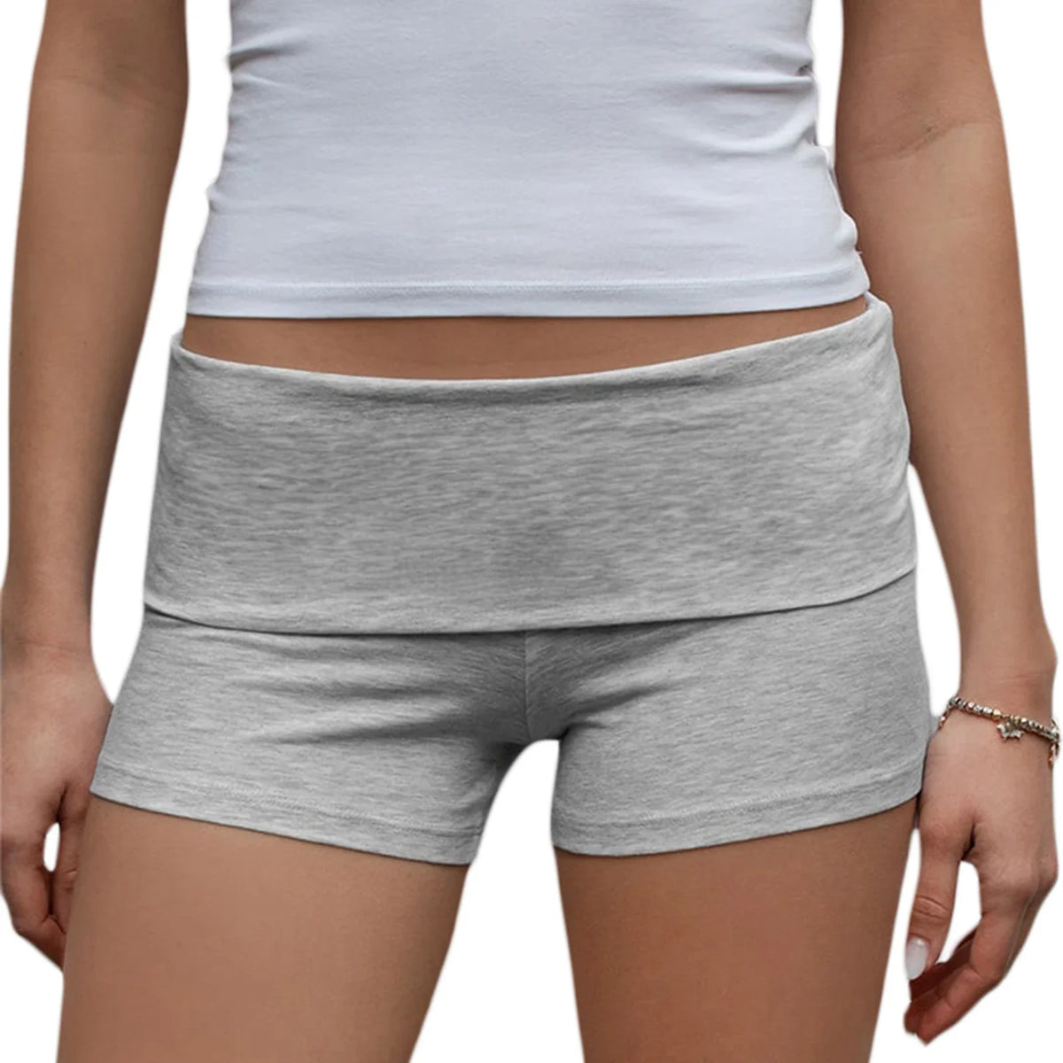 Summer Slim Yoga Shorts Women Casual Solid Color Fold Over Low Waist Lounge Shorts - Matrix Studios