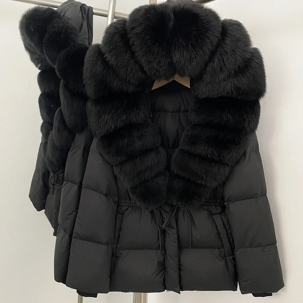 Reality Fur Jacket Real Fur Collar Duck Down Coat Female Winter Hooded Warm Fox Fur Coat Women Natural Raccoon Fur Puffer Jacket - Matrix Studios