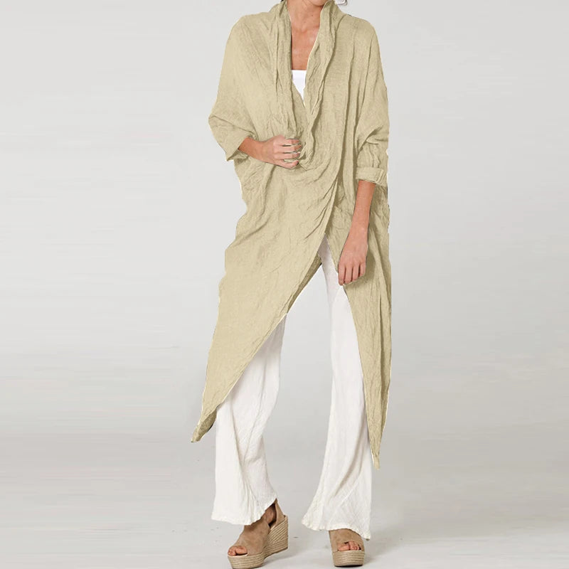 ZANZEA 2025 Fashion Blouses Autumn Women Tops Vintage Long Shirts Casual Solid Cowl Neck Long Sleeve Asymmetrical Party Blusas - Matrix-studios.com