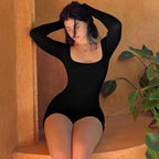 2025 Summer New Sexy Long-Sleeved U-Neck Tethered Straps Backless Butt-Lifting Yoga Jumpsuit Tight Women's Jumpsuit - Matrix Studios