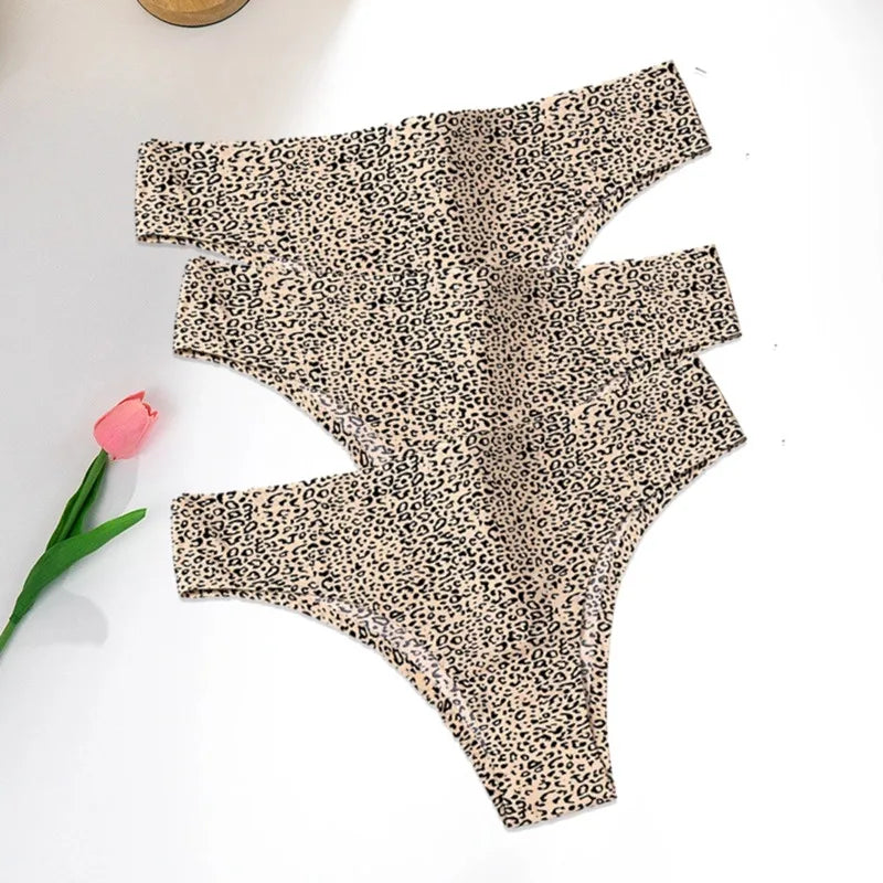WarmSteps 3Pcs/Set Sexy Leopard Thongs Women's Panties Thongs 2024 New Female Underwear Seamless Printed Panties Ice Silk Briefs - Matrix Studios