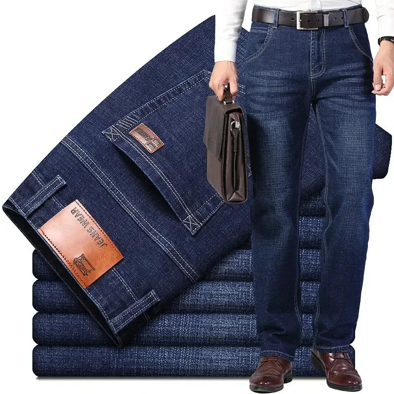 2026 New Men's Stretch Regular Fit Jeans Business Casual Classic Style Fashion Denim Trousers Male Black Blue Gray Pants - Matrix Studios