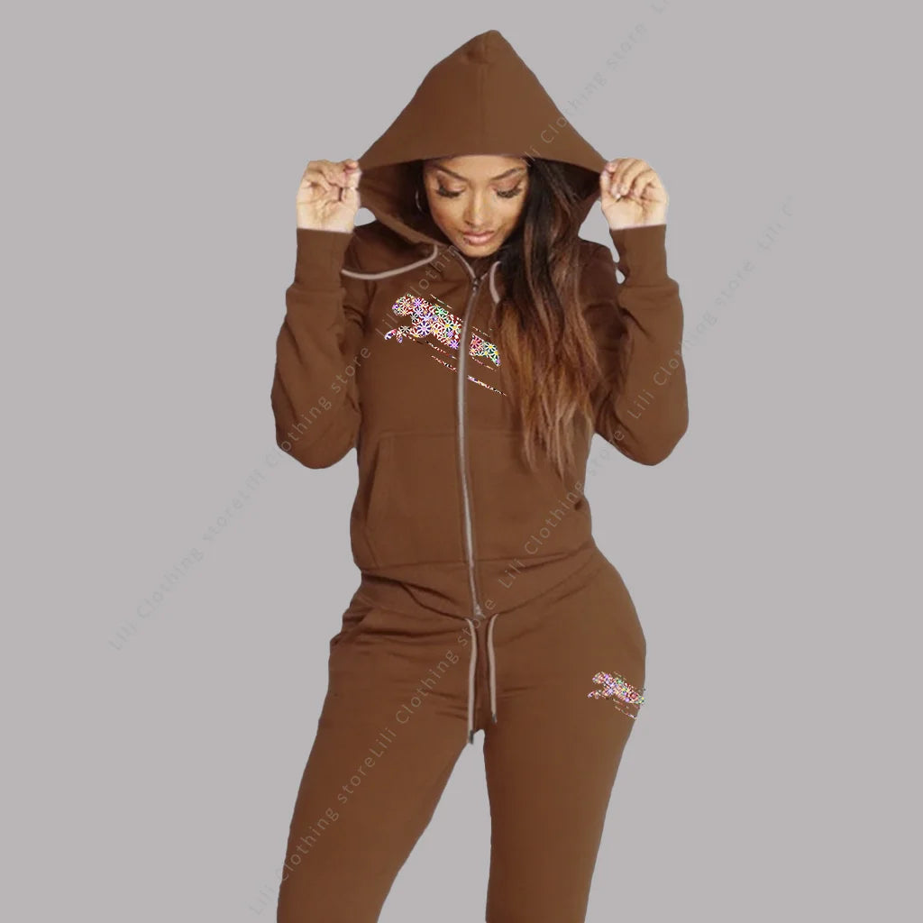 Women's Track Suit Aesthetic Hoodies Sweatshirts Sweatpants 2 Piece Set Zipper Cardigan High quality Sportwear Woman Pants Sets - Matrix-studios.com
