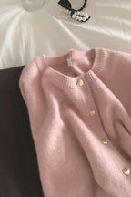 Knitted Cardigan Women's Spring Autumn Gentle Style Short Single Breasted Heart Button Design Sweet Sweater Coat Versatile - Matrix Studios
