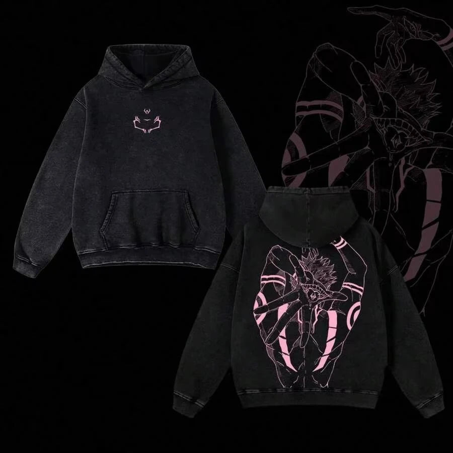 Japanese Anime Jujutsu Kaisen Print Hooded Pullover Men Hip Hop Sweatshirt Vintage Hoodie Harajuku Cotton Sweatshirts - Matrix Studios