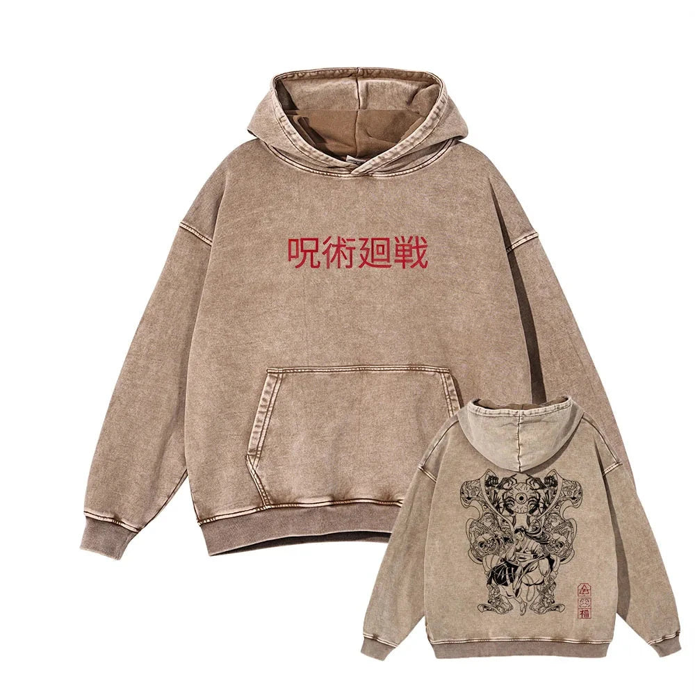 Japanese Anime Jujutsu Kaisen Print Hooded Pullover Men Hip Hop Sweatshirt Vintage Hoodie Harajuku Cotton Sweatshirts - Matrix Studios
