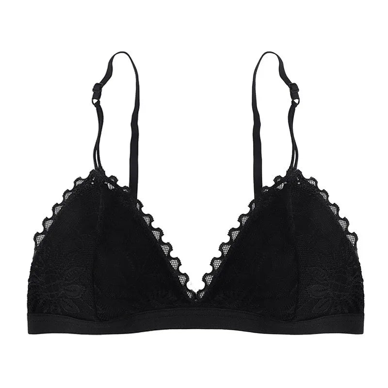 French Lace Triangle Up Lace Bralette No Steel Ring Seamless Bras Sexy Women Thin Pad Bra Summer Breathable Brassier - Matrix Studios