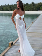 One Piece Summer Cover Ups Women Swimsuit Sleeveless Robes Bathing Suit 2026 New Beach Holiday Solid White Maxi Dresses Cover-Up - Matrix Studios