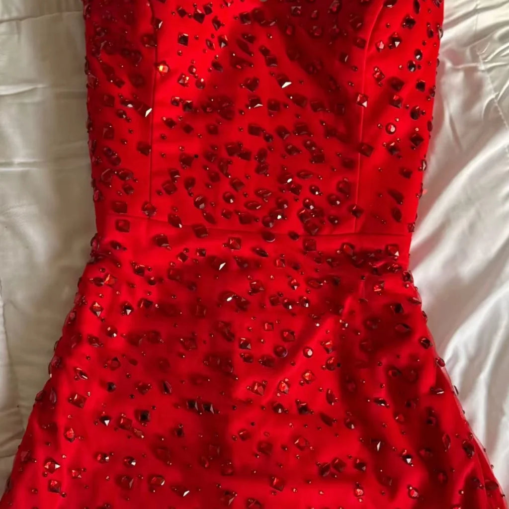 Amanda Customized Women Red Strapless Prom Dress Sequin One-Shoulder Cape vestidos de noche Mermaid Maxi Formal Evening 2025 - Matrix Studios