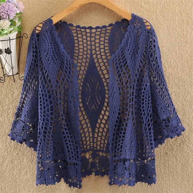 Knitted Cardigan Jacket Women Spring Summer New 2025 Hollow Shawl Short Sun-proof Tops Female Casual All-match Thin Ladies Coat - Matrix Studios