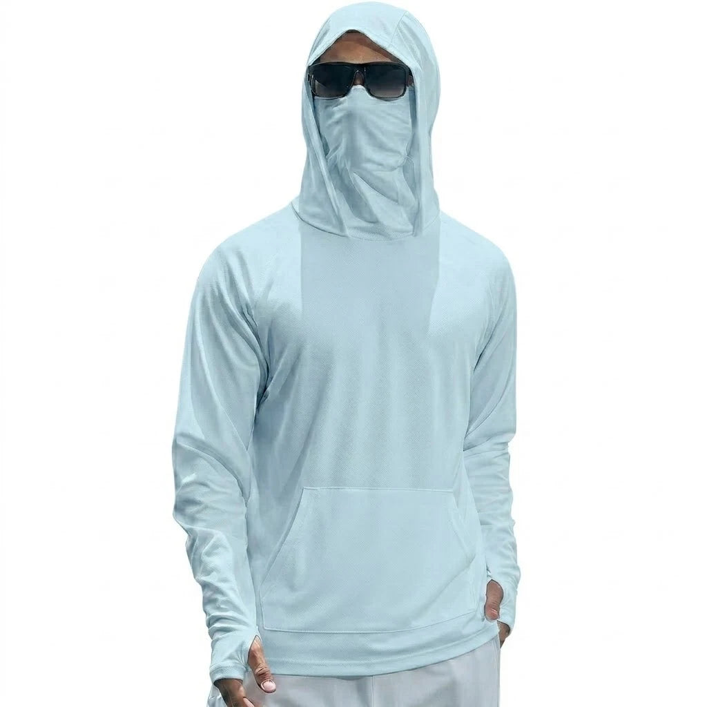 Mens UPF50+ Performance T-Shirt Long Sleeve Summer Hoodie Casual Sun Running Quick Dry Shirts Sunscreen Fishing Ice Silk Tops - Matrix Studios