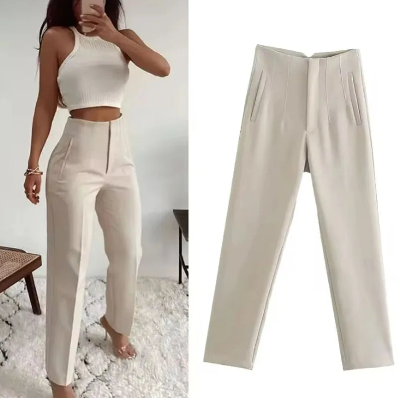 Koekop Office outfits Pencil Trousers Black Pink White Ladies Pants Fashion Office Wear High waist Pants for Women Formal Pants - Matrix-studios.com