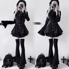 Y2k Aesthetic Lolita Style Bow Dress Shorts Set Japanese Women Gothic Lace Flare Sleeve Button Shirt Dress Punk Party Mini Dress - Matrix-studios.com