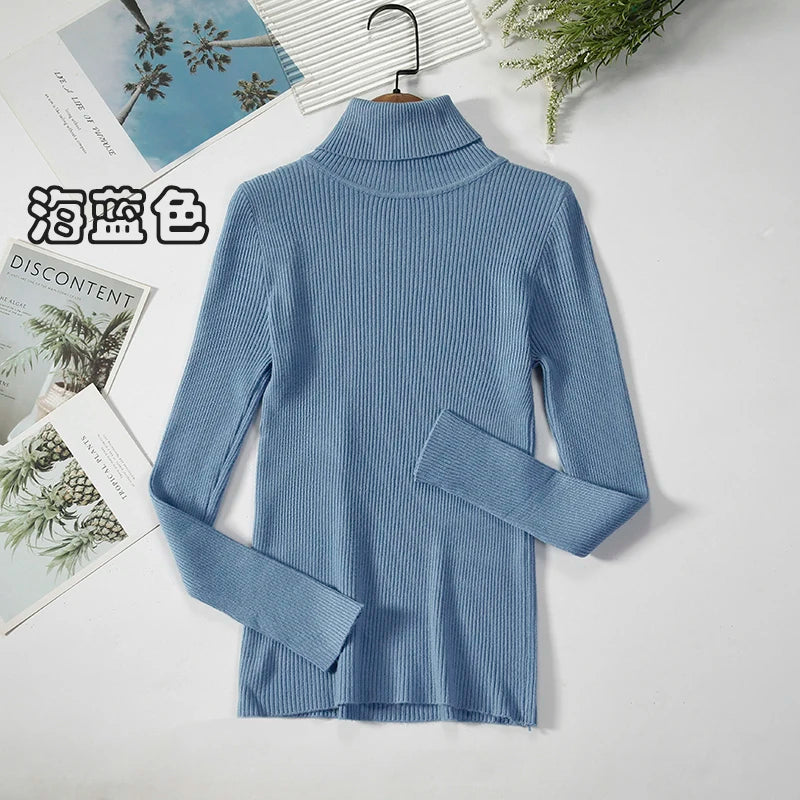 2026 Simple Women Turtleneck Sweater Winter Fashion Pullover Elastic Knit Ladies Jumper Casual Solid Black Female Basic Tops - Matrix Studios