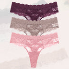 3Pcs Lace Sexy Thongs Women Low-Rise Briefs Sexy Soft Ladies Underwear Trendy Floral Underpants Female Flowery Panty Lingerie - Matrix Studios