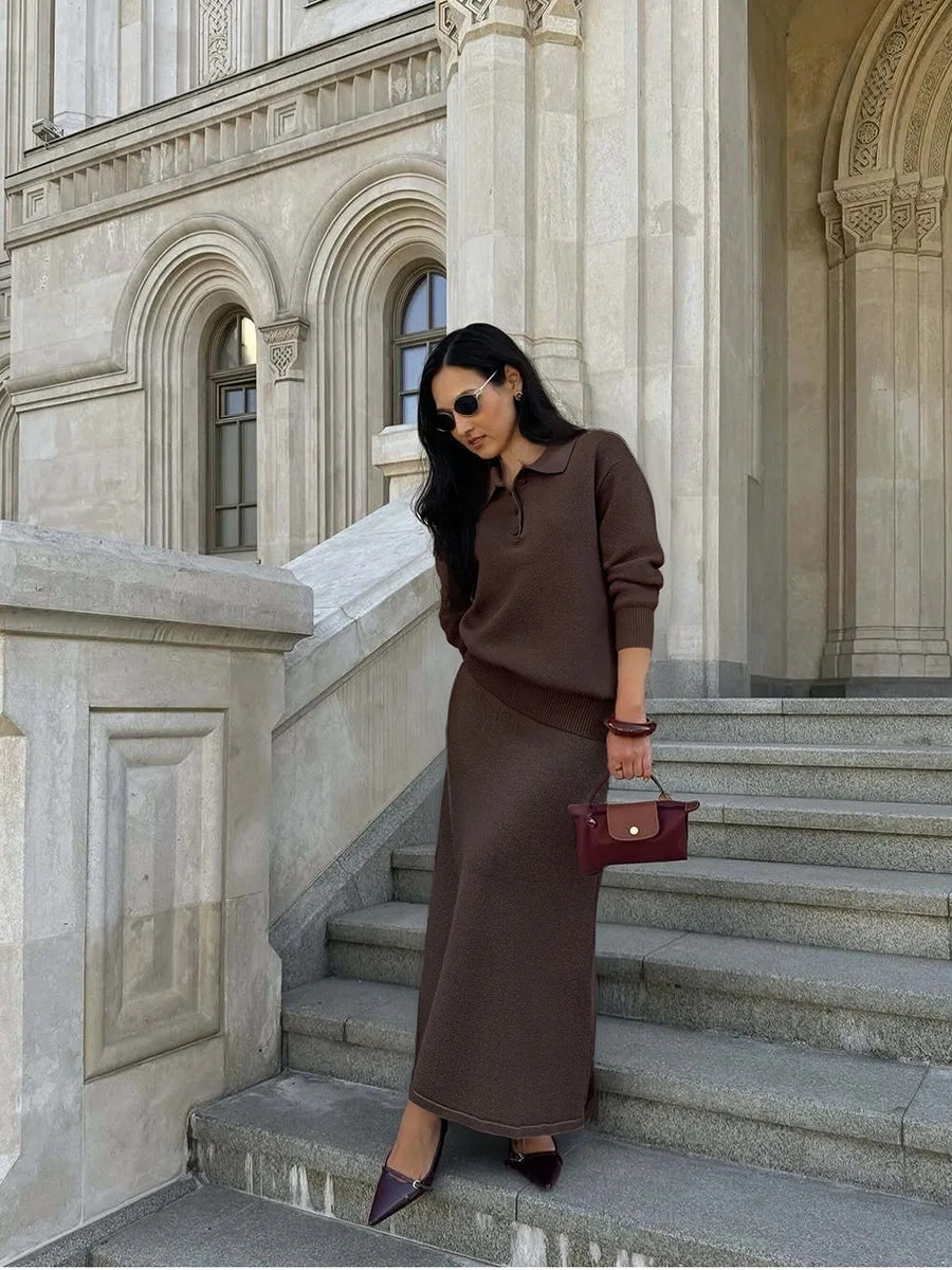 Hirsionsan Winter Thick Women Knitted Suits Soft 2 Pieces soft Female Sets Polo Neck Sweater & Wide Leg Pants Knitted Outfit - Matrix-studios.com