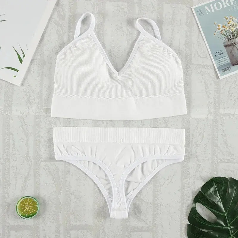 2Pcs Bra Set Underwear Set Women Panties Sexy G-String Seamless Bralette Female Lingerie Soft Tank Crop Top - Matrix Studios
